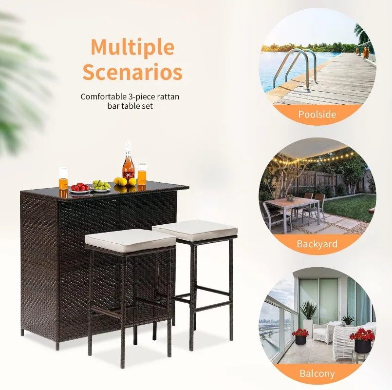 Wicker Patio Furniture 3 Piece Patio Set Chairs Wicker Outdoor Rattan Conversation Sets Bistro Set Coffee Table