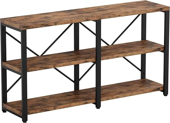 Rustic Console Table for Entryway, 55-Inch Long Hallway Table with 3-Tier, Living Room TV Stand and Entertainment Center Media S