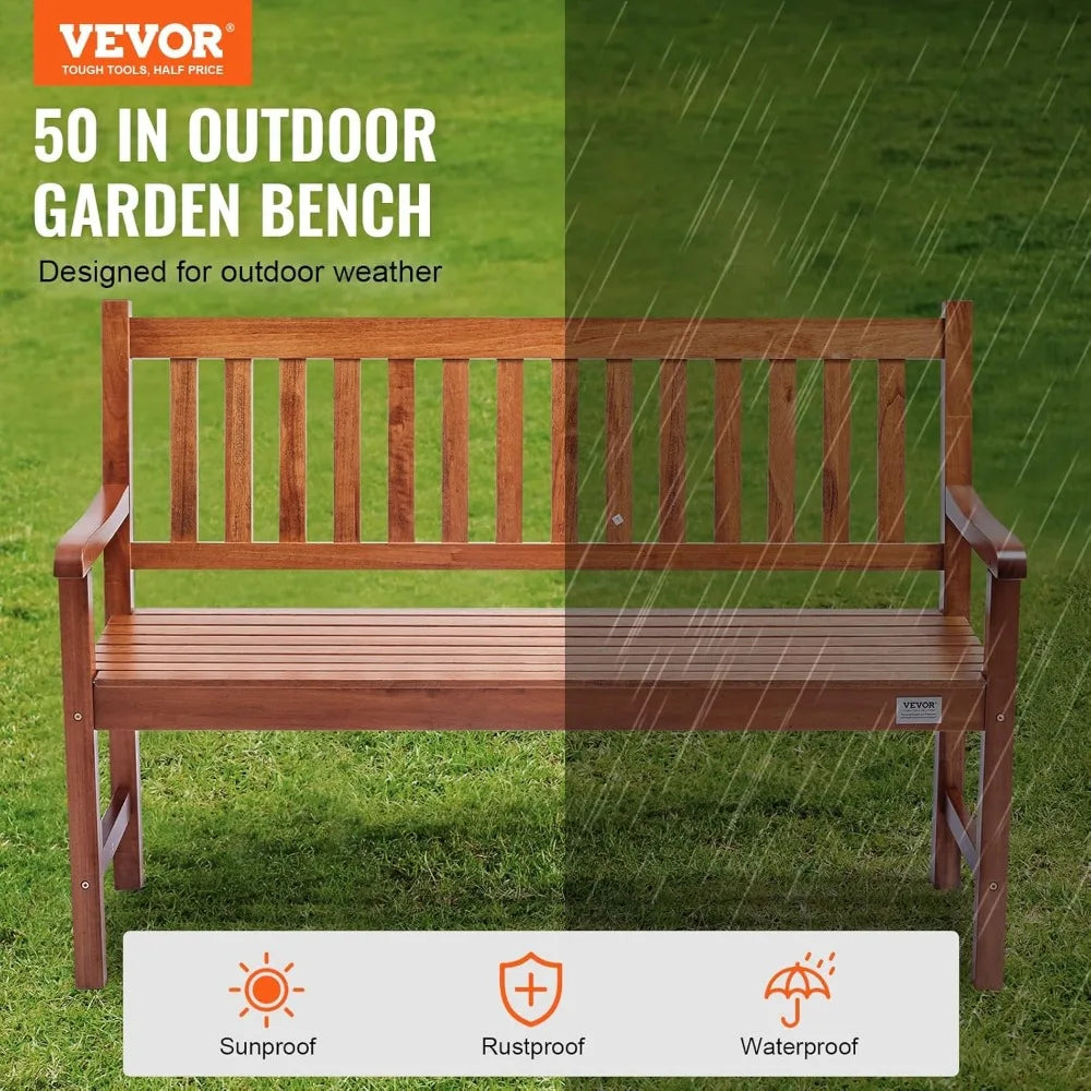 Wood Outdoor Bench, 2-Person Garden Bench with Backrest and Armrests, 800 lbs Load Capacity,All-Weather Never Rot Patio Bench f