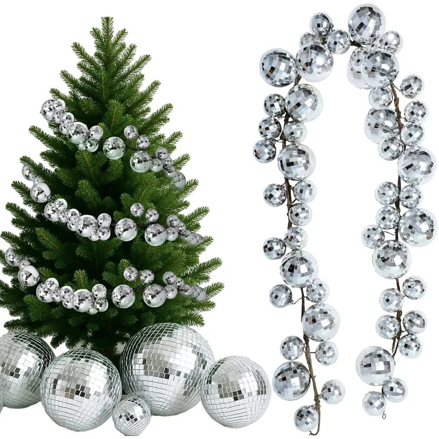 Dingion 6 ft Christmas Ornament Ball Garland Xmas Disco Ball Hanging Decoration Shatterproof Ornament Garland for Christmas Tre