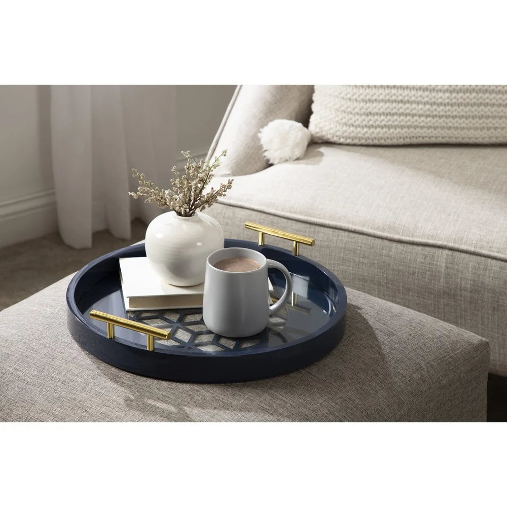 Modern Decorative Serving Tray Round Accent Tray with Metal Handles Multifunctional Centerpiece Tray Vanity Coffee Table Home