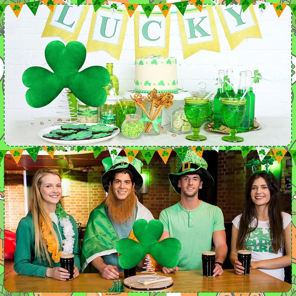 St Patricks Day Tree Topper with Metal Base Lucky Shamrock Tree Topper Clover Tree Decoration for Holiday Party Supplies Gift