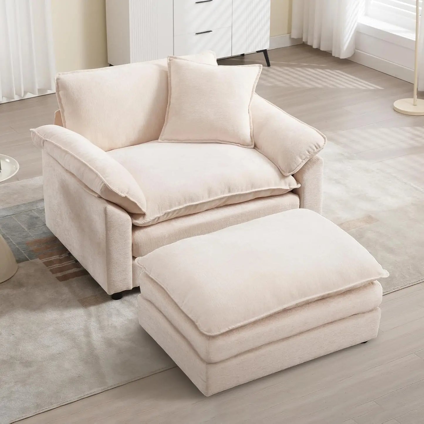 Modern Oversized Chair Set of 2, Comfy Chenille Accent Chair Large Upholstered Armchair with Extra Thick and Deep Seat Lounge