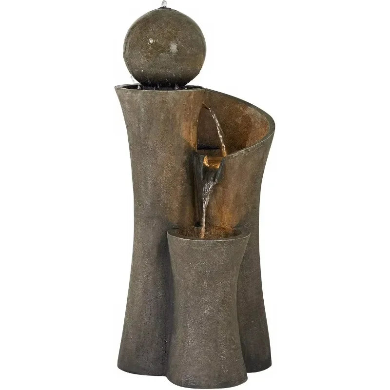 [XMSJ-Limited Stock, Buy Now!]39 1/2" High Large Modern Zen Indoor Outdoor Decor Faux Stone Floor Fountain with Light LED Waterf