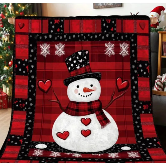 Cottage Style Christmas Snowman Print Blanket Travel Sofa Bed Office Home Decor Birthday Gift Blanket All Seasons Available