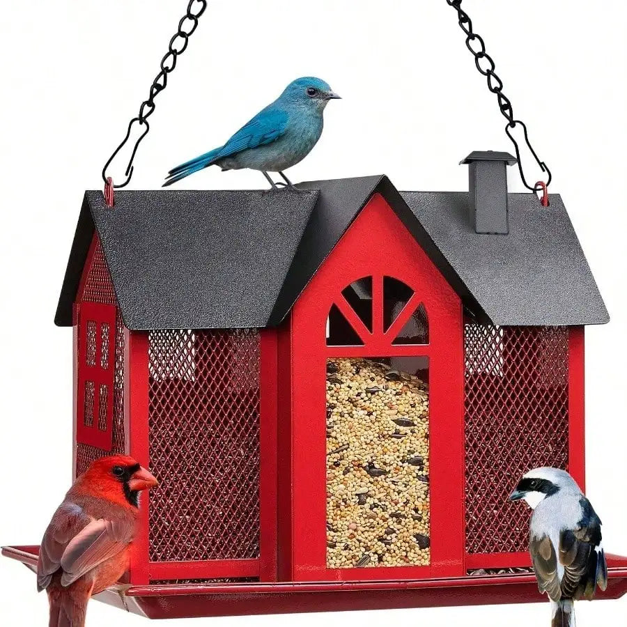 Bird Feeder Outdoors Squirrel Proof Hanging Metal Large Attracting Wild Birds Hummingbirds Black