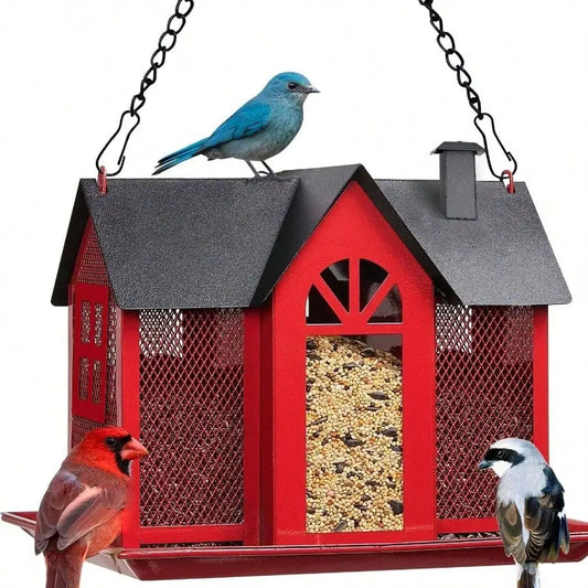 Bird Feeder Outdoors Squirrel Proof Hanging Metal Large Attracting Wild Birds Hummingbirds Black