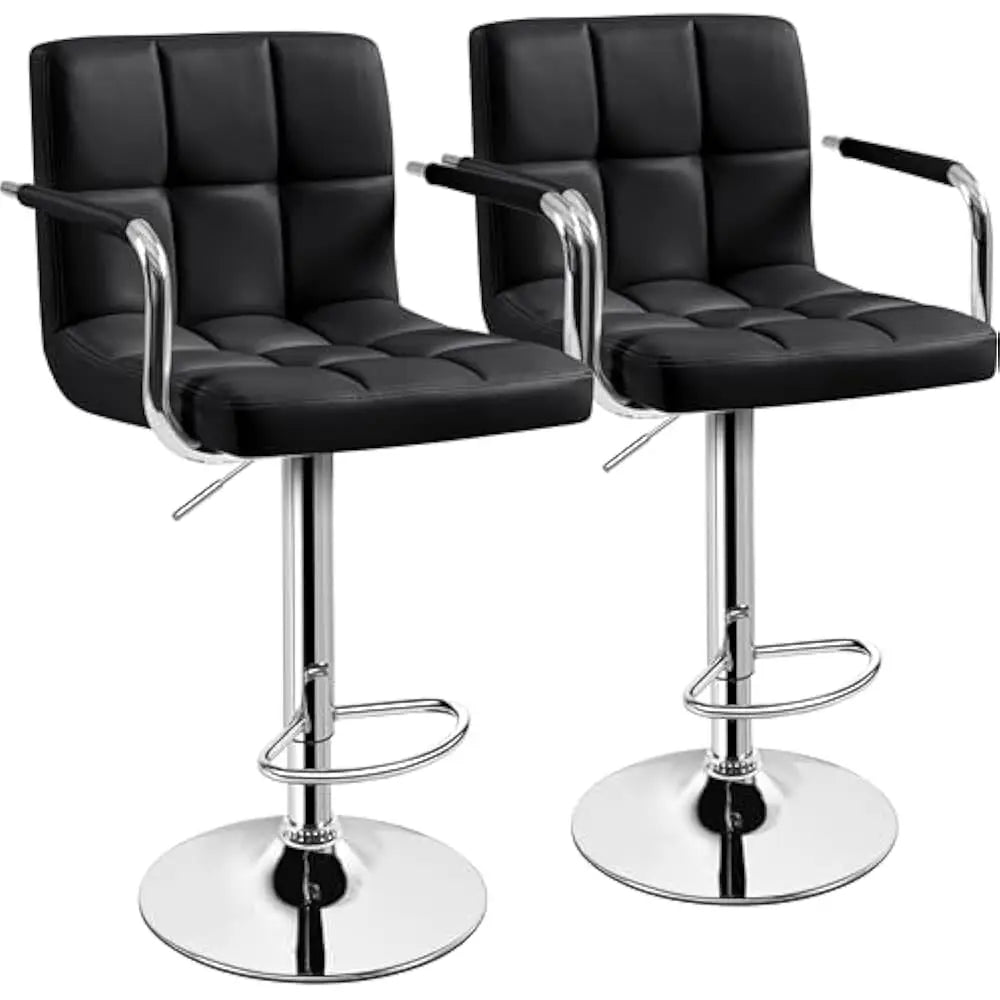 Bar Stools Set of 2, PU Leather Adjustable Swivel Barstools, Hydraulic Kitchen Counter Height Bar Chairs w/Armrest and Back