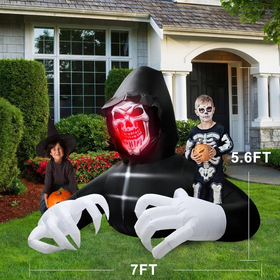 7 FT Halloween Inflatables Large Grim Reaper with LED Lights Blow Up Yard Prop Decor for Outdoor Indoor Use Scary Inflatable De