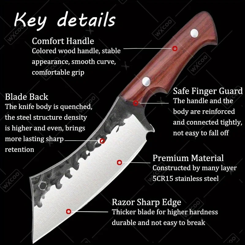 3PCS Kitchen Chef Knife Set Stainless Steel Utility Knife Wood Handle Multipurpose Sharp Boning Barbecue Fish Vegetable Pocket