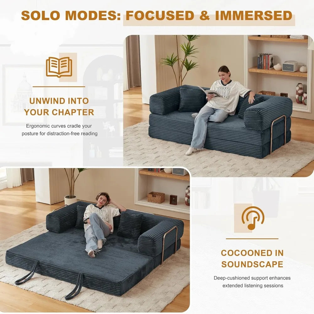 Sofa Bed 4-in-1 Boneless Couch Oversized Corduroy Upholstered Sleeper Sofa with Loveseat Couches for Living Room