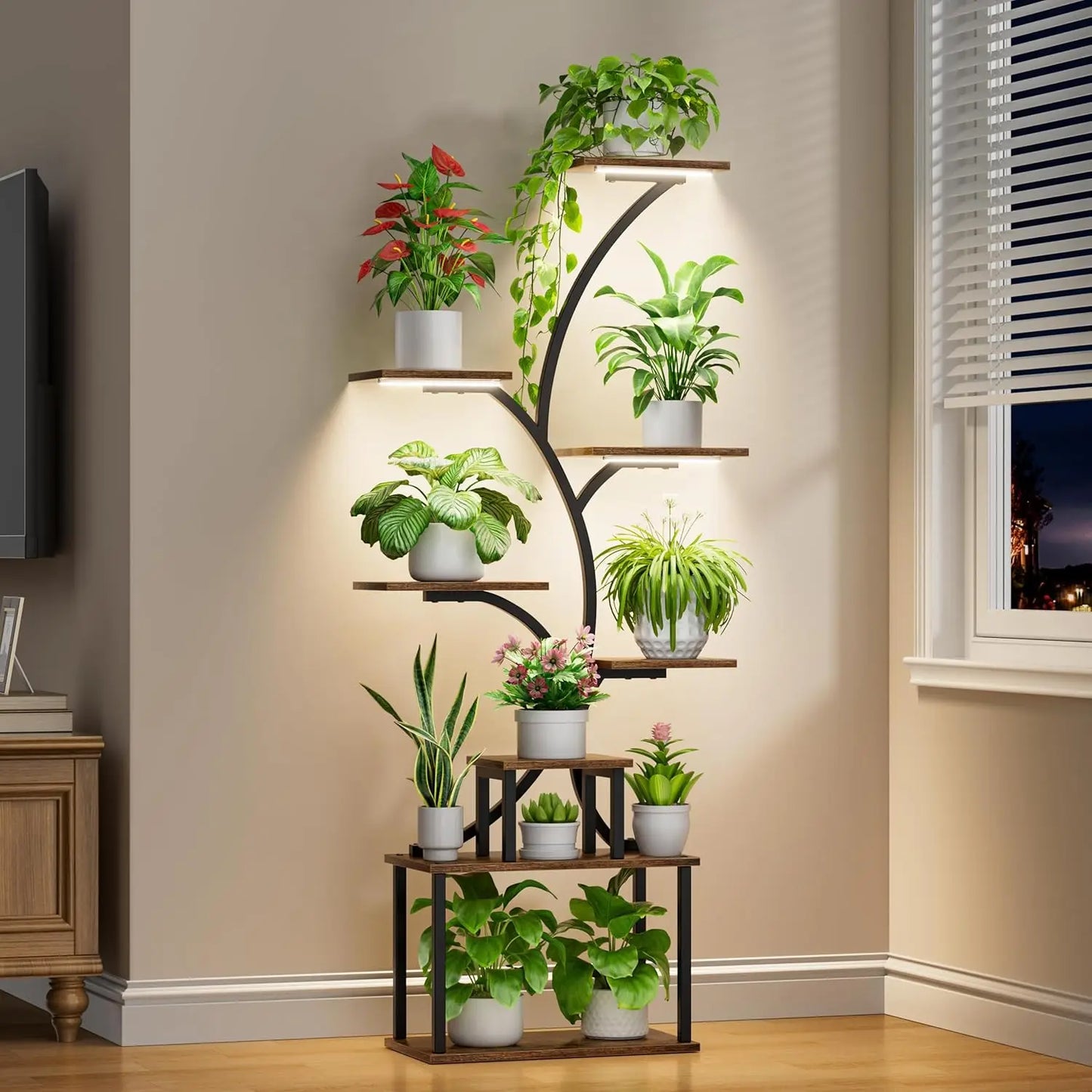 Plant Stand Indoor with Grow Light, 8-Tiered Tall Plant Stands for Indoor Plants Multiple, Metal Plant Shelf Display Rack Holder