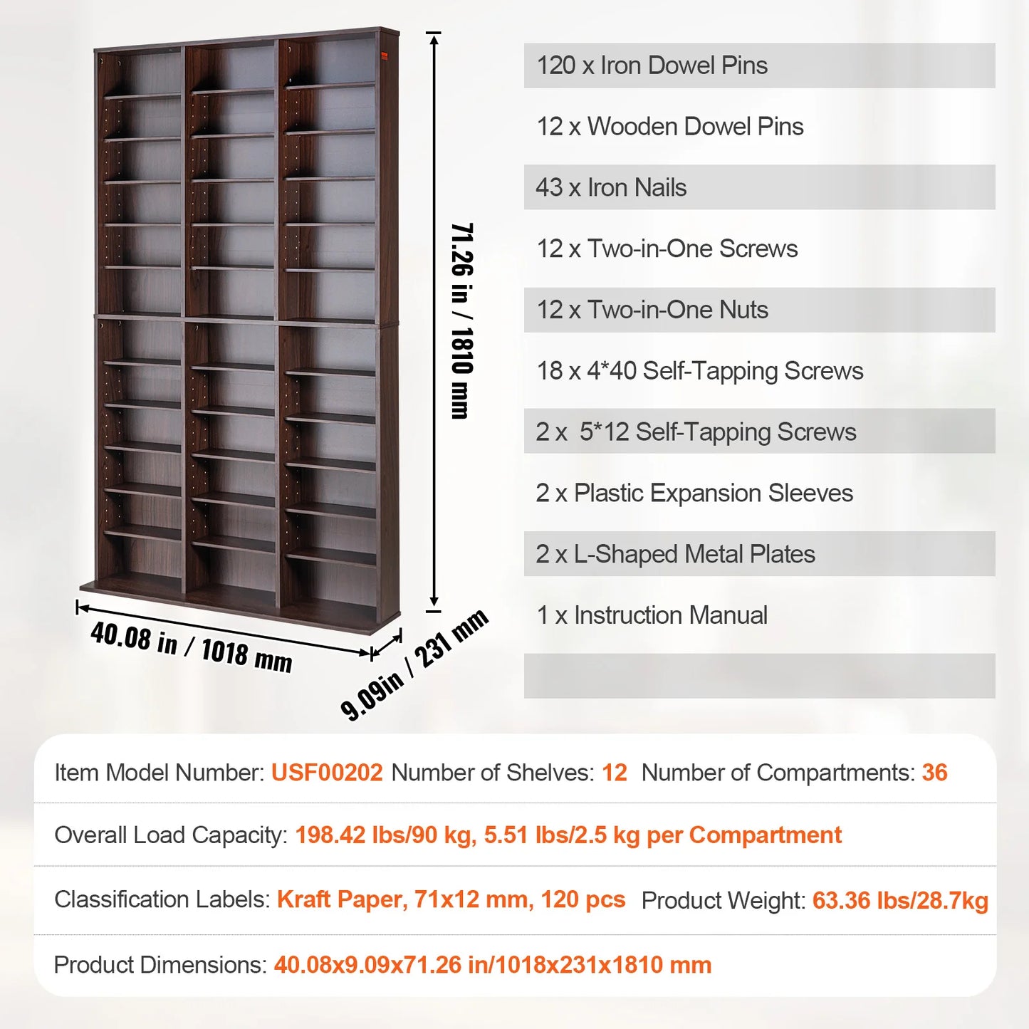 SucceBuy Media Storage Cabinet DVD Shelf Holds Adjustable CD Shelves 5/12/16/36 Compartments Protects and Organizes Music Movie