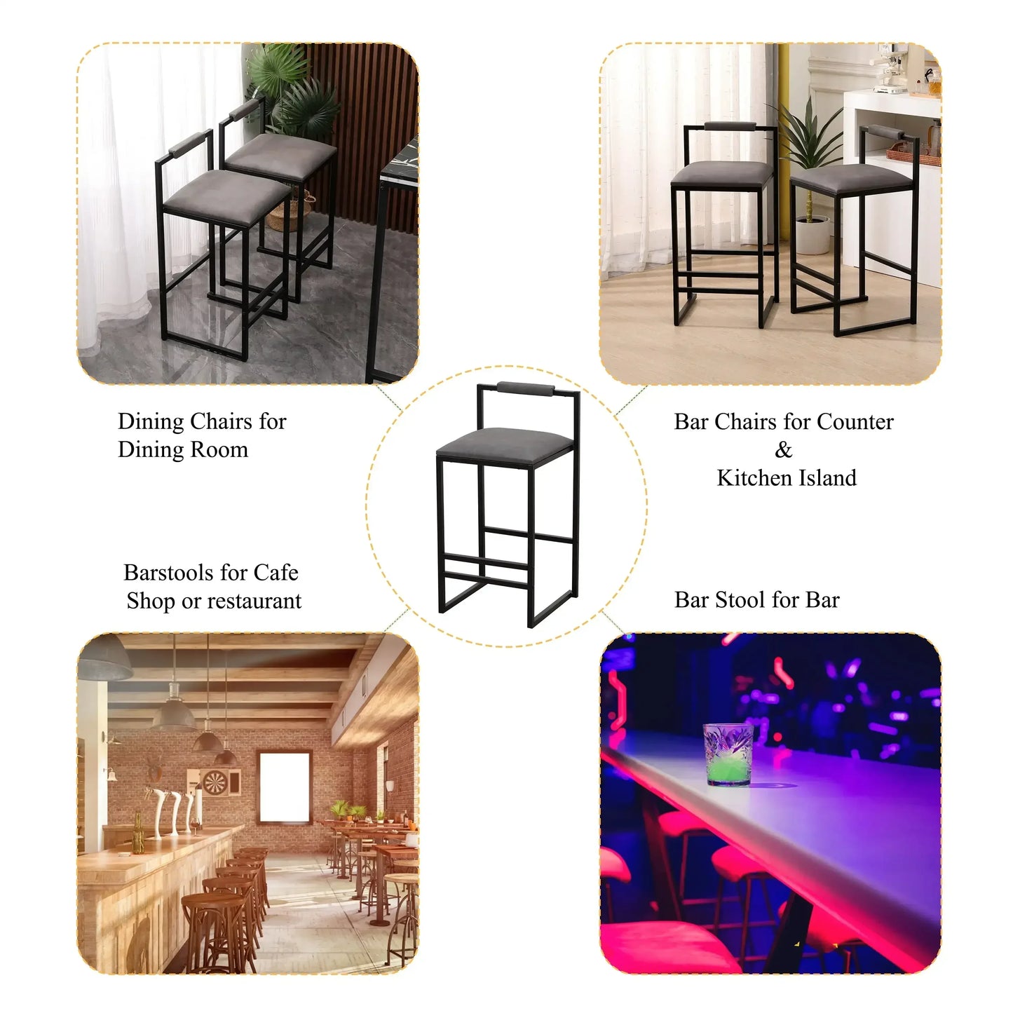 XMSJ.Counter Height Bar Stools Set of 2, Upholstered PU Barstools with Back, Modern Kitchen Island Chairs, Dining Room, Kitchen,