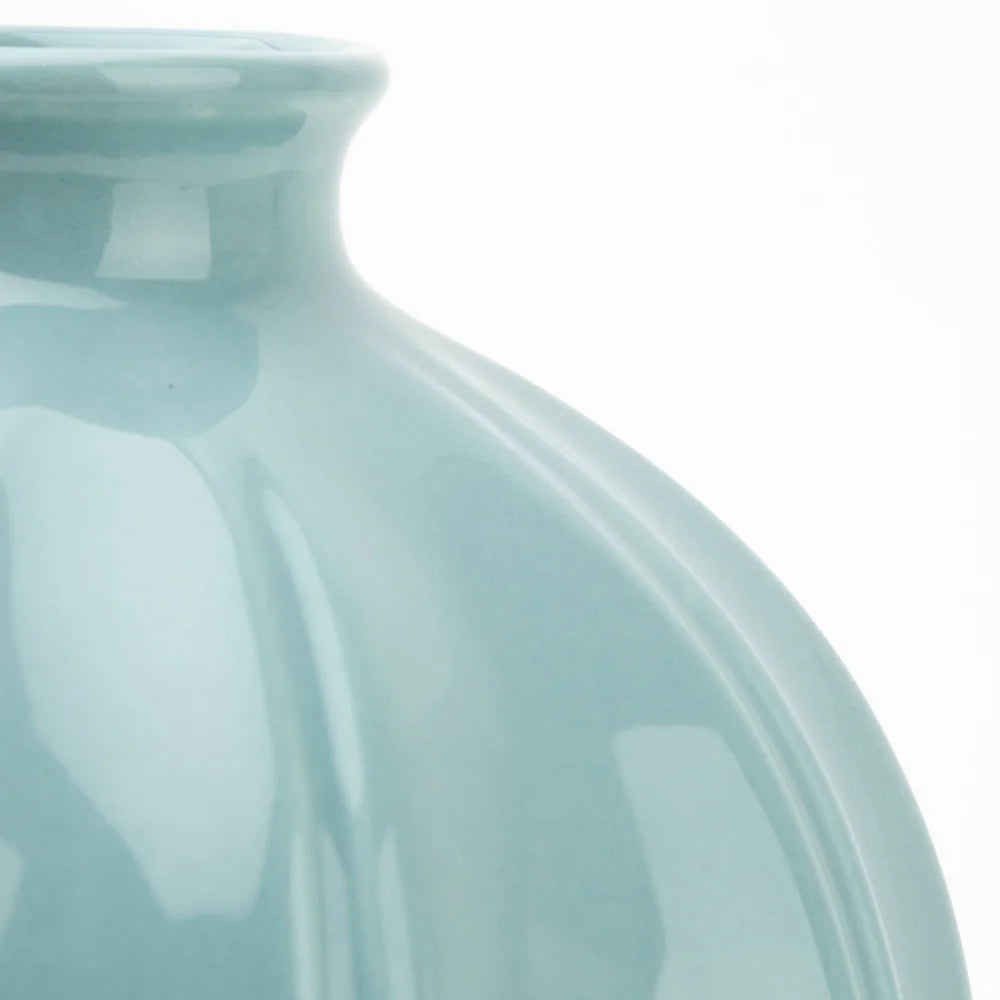 Blue Ceramic Oval Vase Decorative Piece Indoor Display Home Accent Flower Arrangement