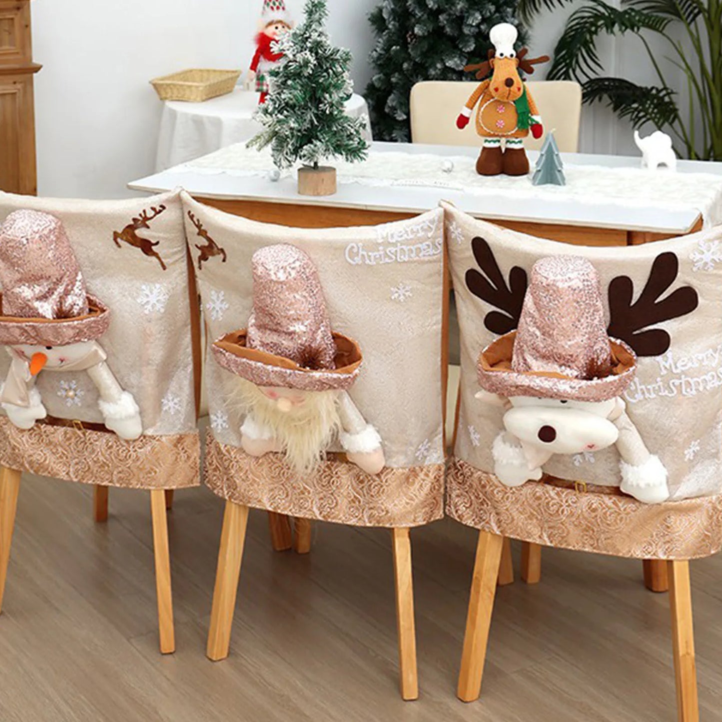 Christmas Chair Back Covers Gnome Chair Covers Xmas Dining Chair Covers For Home Kitchen Dining Room Decor Christmas Decorations