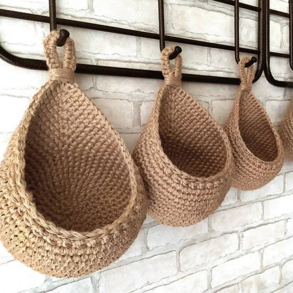 1PC Hanging Fruit Basket Boho Jute Hanging Organizing Baskets Handwoven Decorative Kitchen Fruit Vegetable Storage Baskets