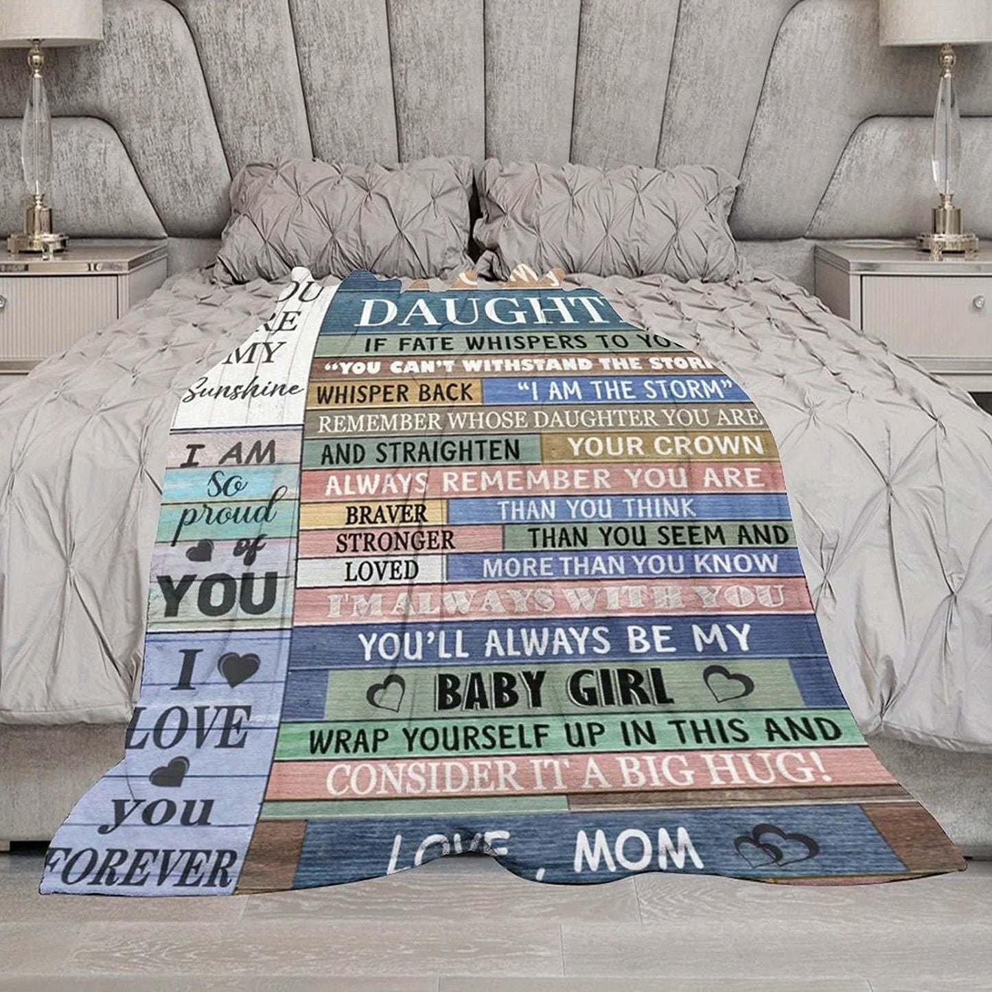 1Pc to My Daughter Print Blanket, Soft Blanket for Sofa Office Bed and Traveling Daughter Birthday Gift