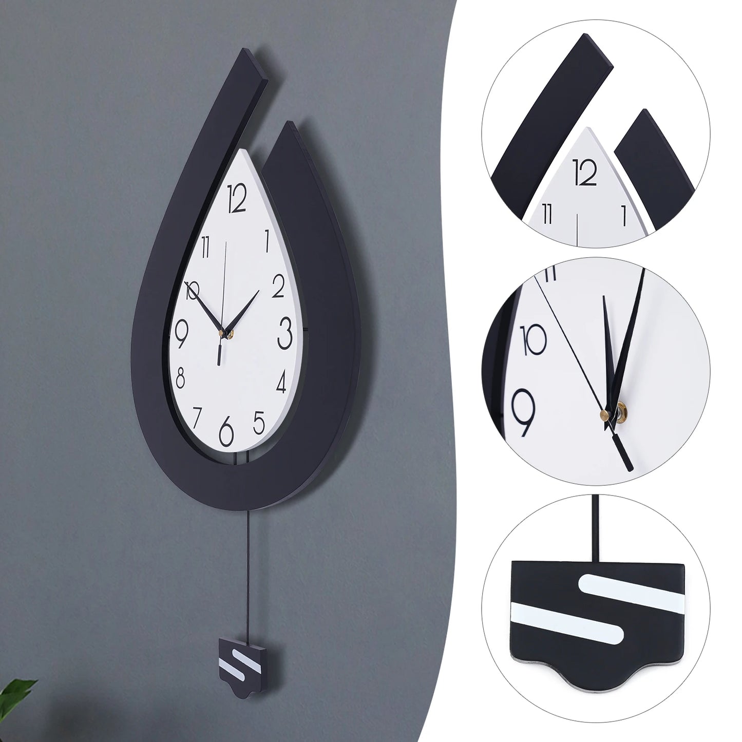Silent Wall Clock Decor Big Pendulum Modern Non-marking Nail Design Wall Clock for Living Room Bedroom Home Decorative