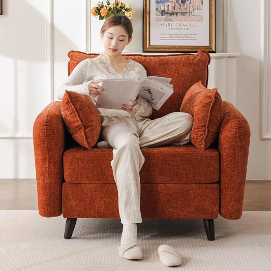 Accent Chair with All Seats Storage,Comfy Living Room Chairs with 2 Throw Pillow,Upholstered Mid-Century Armchair