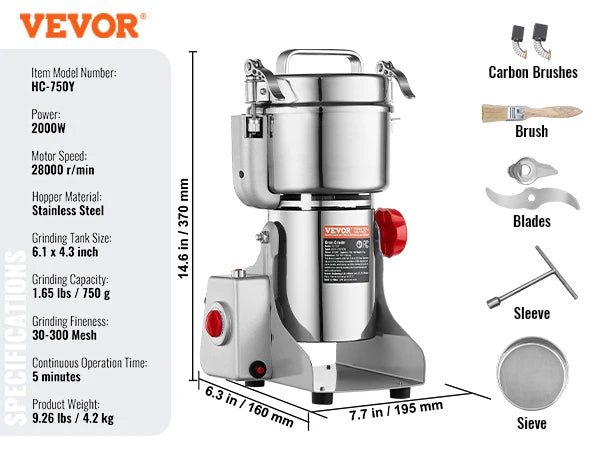 SucceBuy 150-2500g Electric Grain Mill Grinder Commercial Swing Spice Grinders for Dry Herbs Grains Spices Cereals Coffee Corn