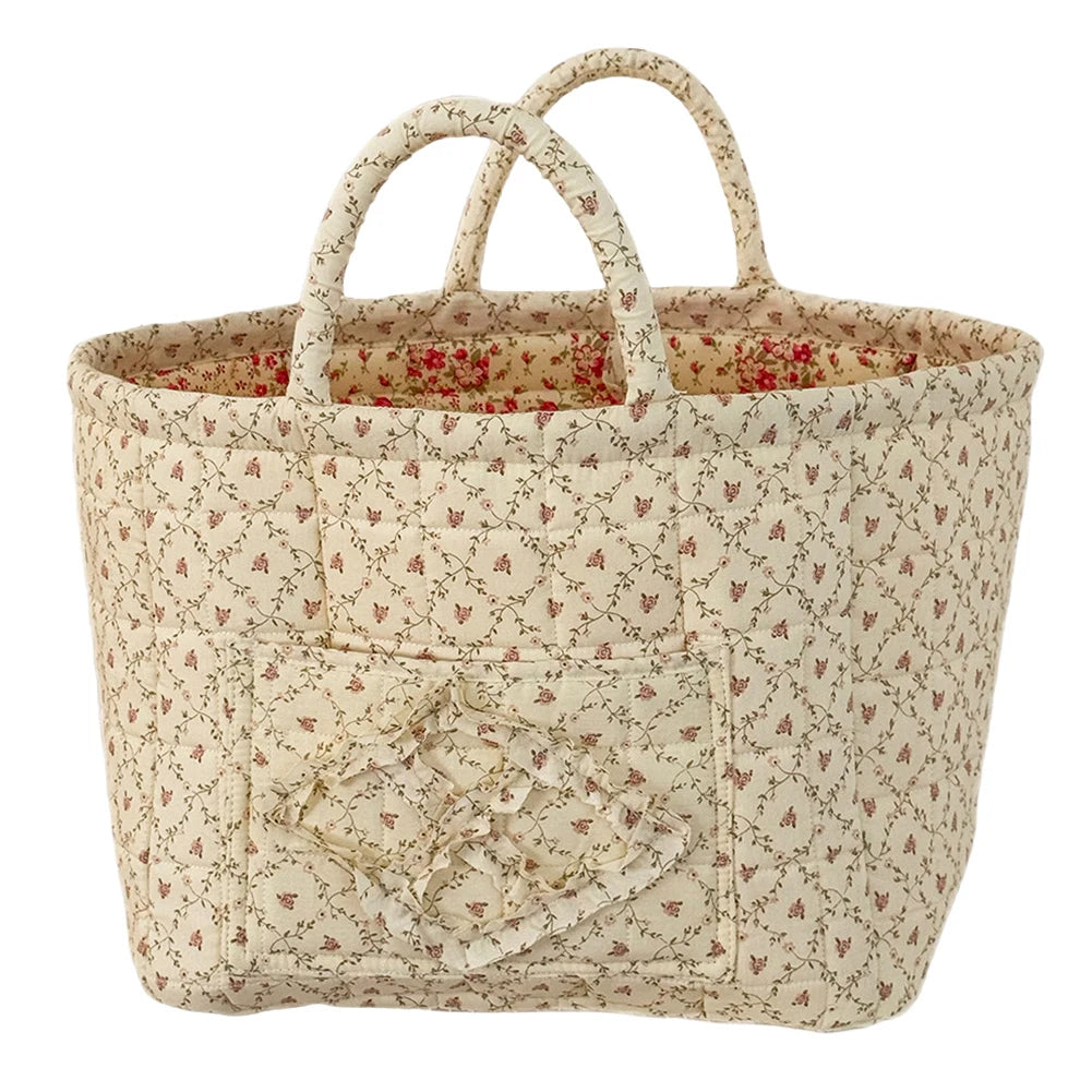 Fabric Pastoral Debris Organizing Bag with Easy Carry Handles Laundry Storage Bin for Shelves Closet Laundry Home Office Decor