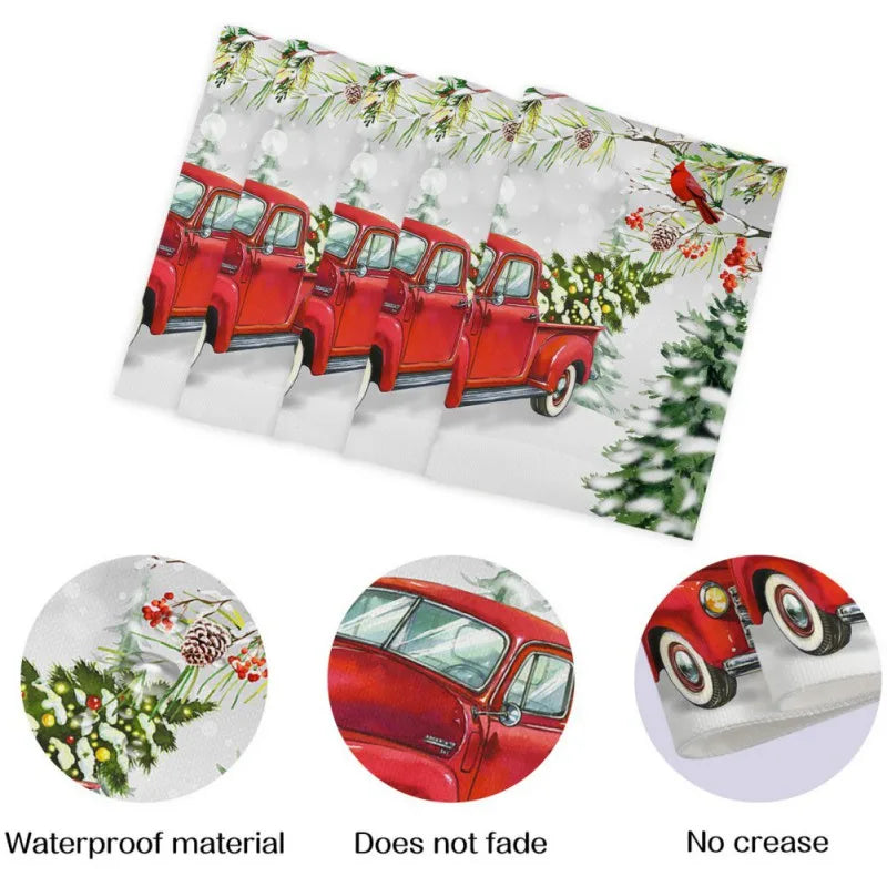 4pcs Linen Christmas Placemat Dining Table Mat Coaster Bowl Coffee Cup Pad Mat For 2025 Navidad Home Kitchen Decoration