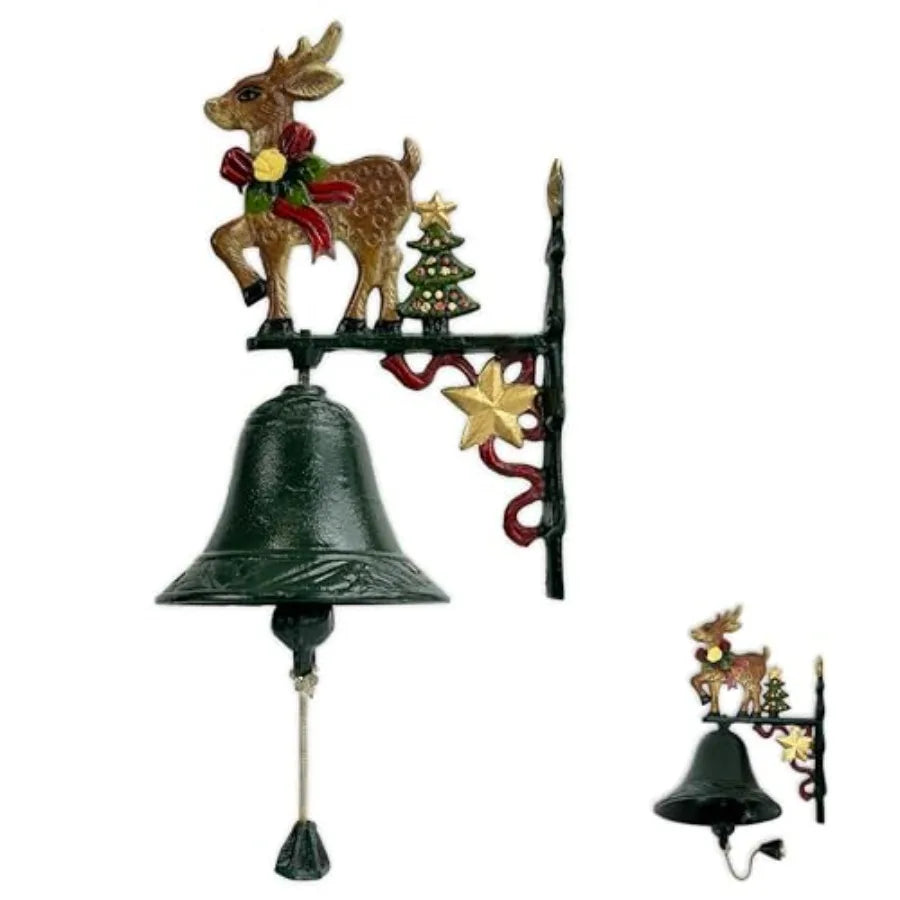 Cast Iron Christmas Dinner Bell for Door Outdoor HandPainted Rustic Doorbell Decor with Santa Reindeer Snowflakes Durable Festi