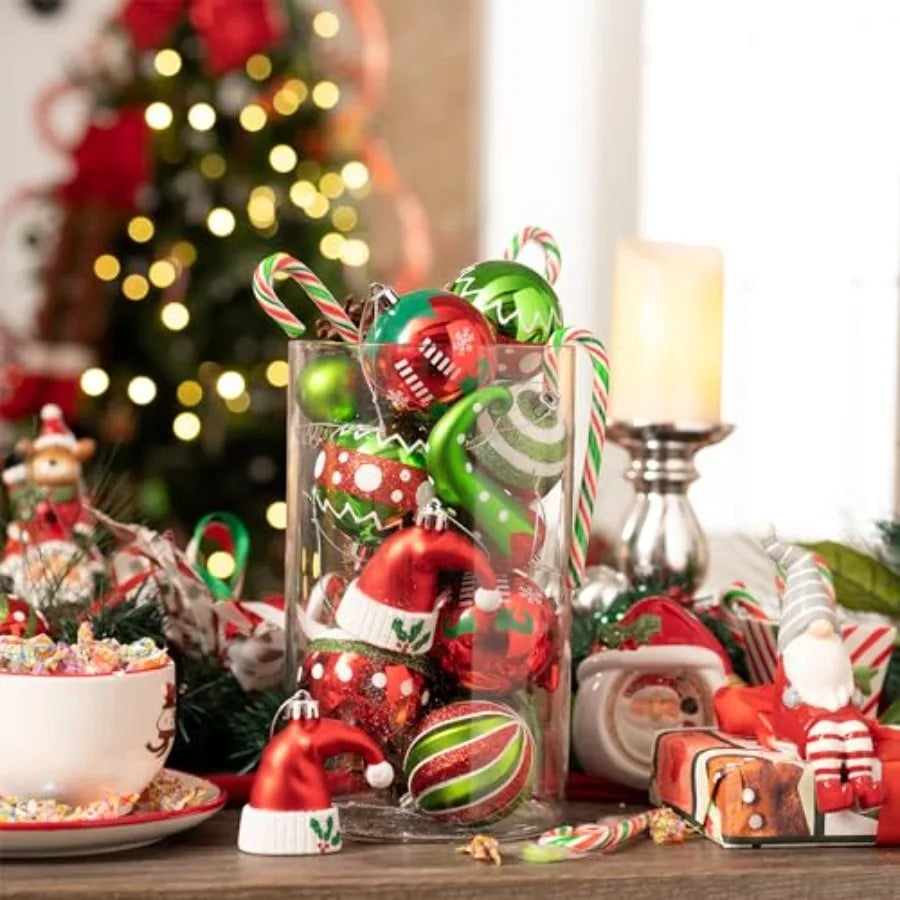 Valery Madelyn Christmas Ornaments Set 70ct Elf Red Green White Shatterproof Christmas Tree Decorations Ball Ornaments Bulk for
