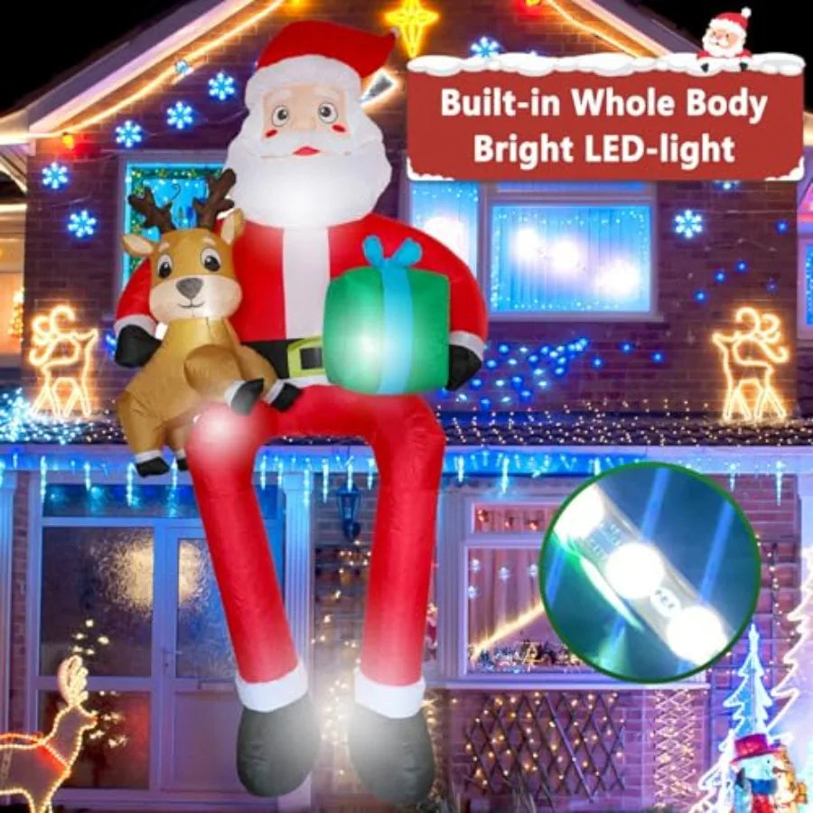 9.5Ft Christmas Inflatables Santa Outdoor Decoration Sitting Santa Claus Christmas Inflatable with LED Light Climbing Santa Inf