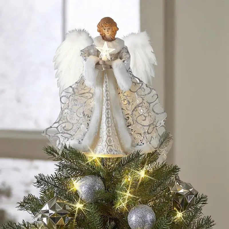 Christmas Tree Topper Angel Fairy with Lights Three-dimensional Christmas Tree Top Decoration Ornament Christmas Decoration