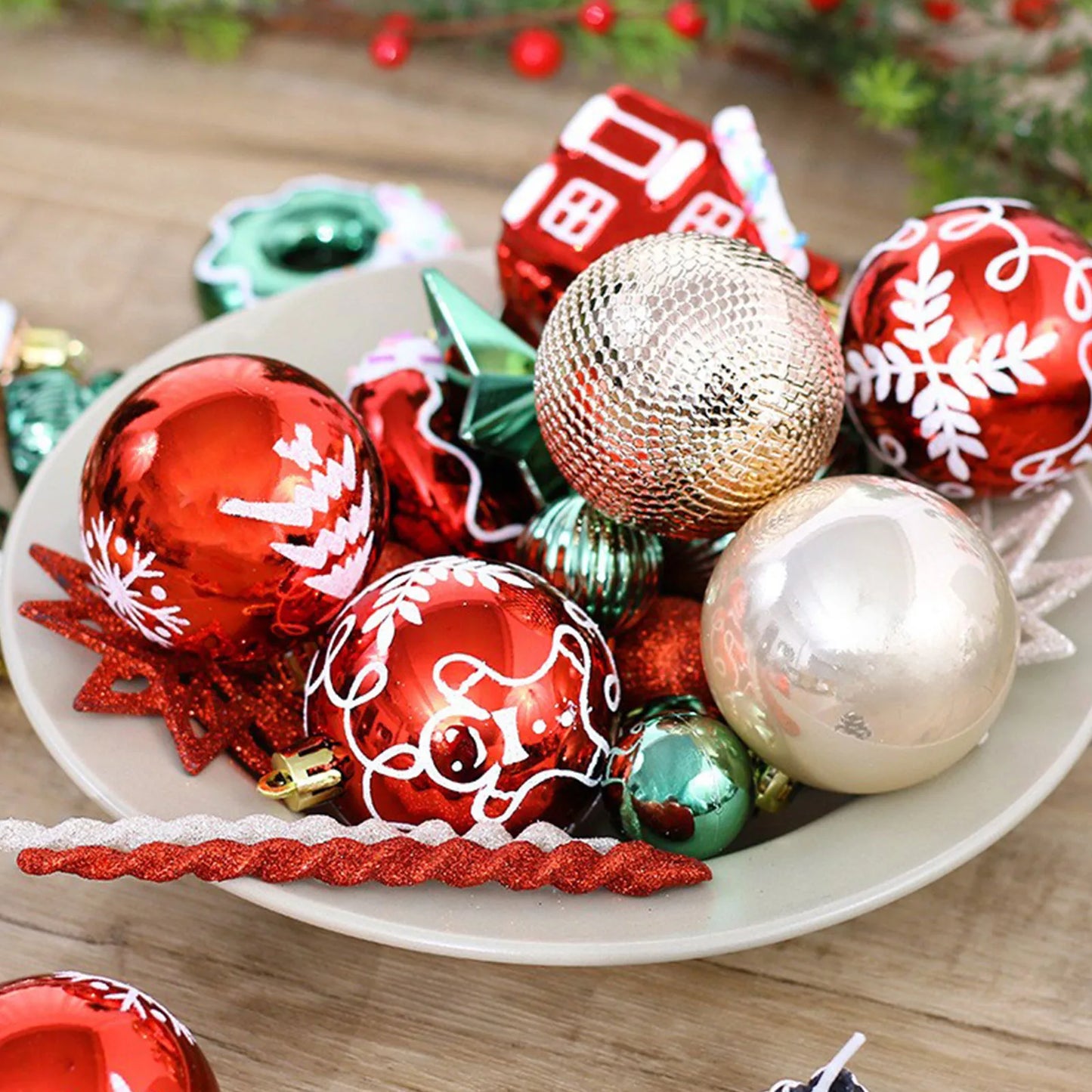 Christmas 45PCS Ball Set Gingerbread Man Painted Design Holiday Festive Tree Hanging Decor Unique Xmas Decor Gift Ornament