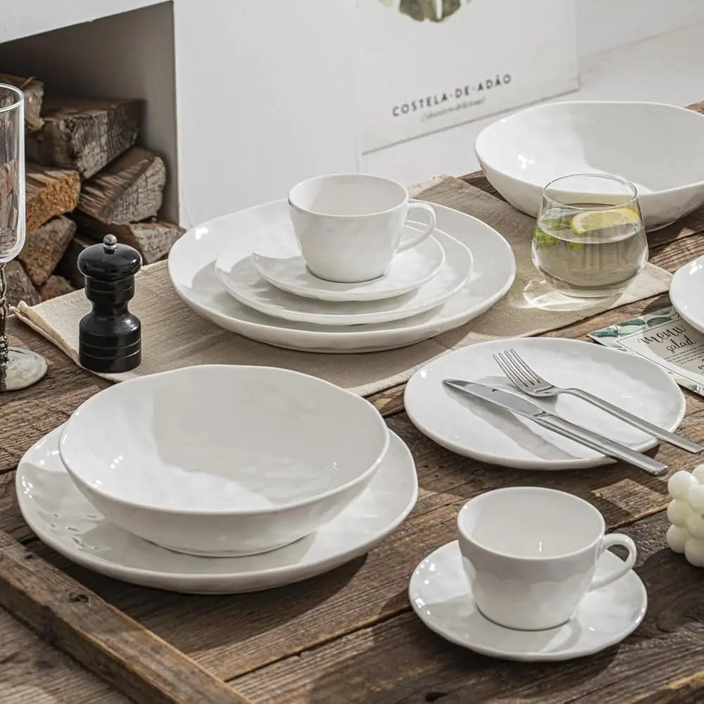 Plates And Bowls Sets, Dinnerware Set 12 Piece Service Porcelain Dinnerware For 4, For Dessert Salad And Pasta, White Dishes