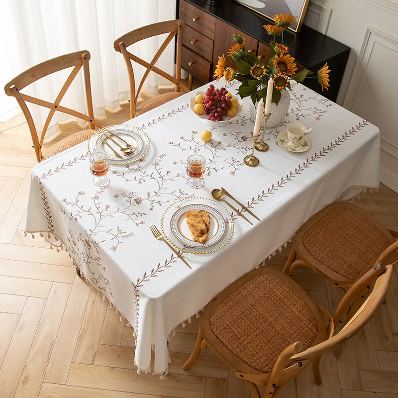 Modern Minimalist White Tablecloth, INS Style Cotton Linen Fabric, Fresh Rectangular Waterproof Dining/Desk Cover