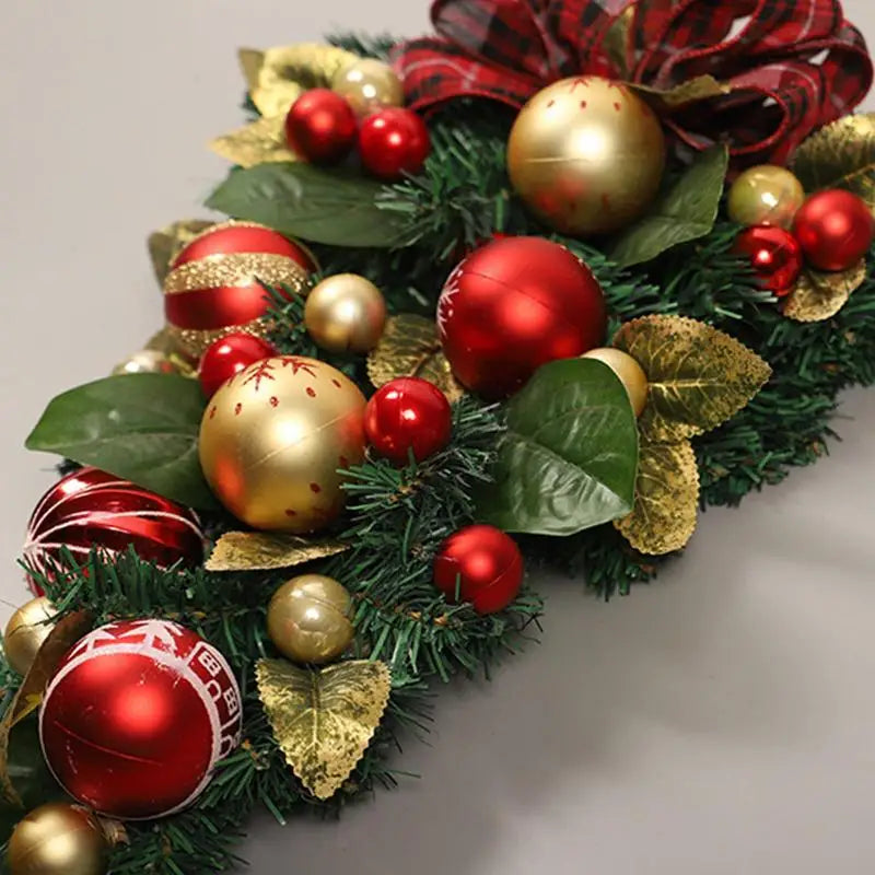 Christmas Wreath Artificial Magnolia Leaves Christmas Teardrop With Red Gold Ball Ornaments Bow Knot Decor Winter Christmas Home