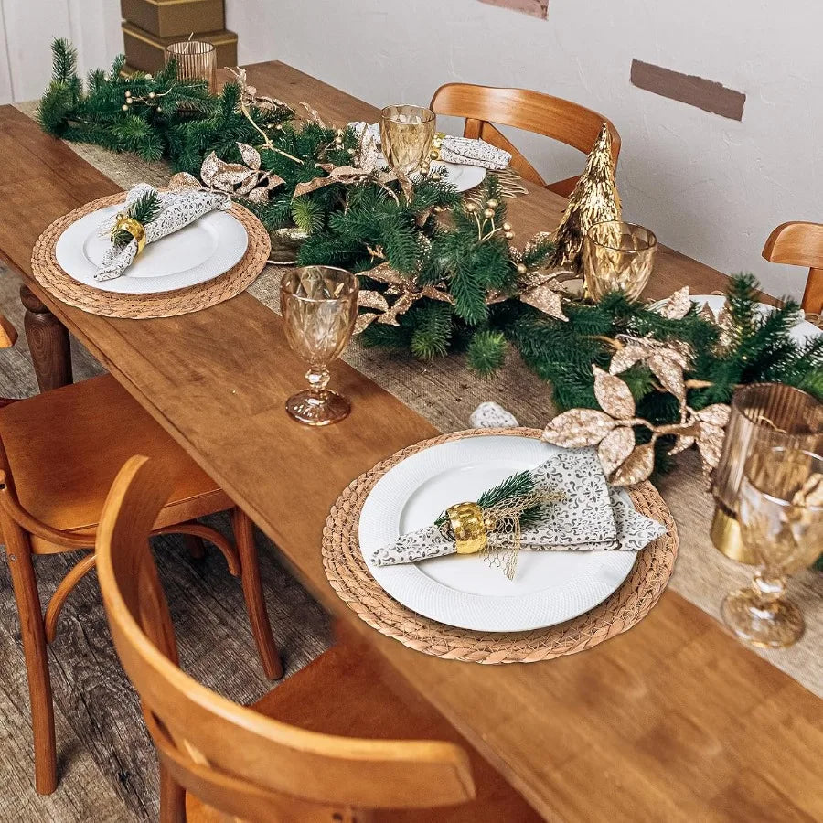 Round Woven Placemats Set of 6 Handmade Natural Wicker Placemats for Holiday Wedding Home Slip Heat Resistant Rattan Chargers f