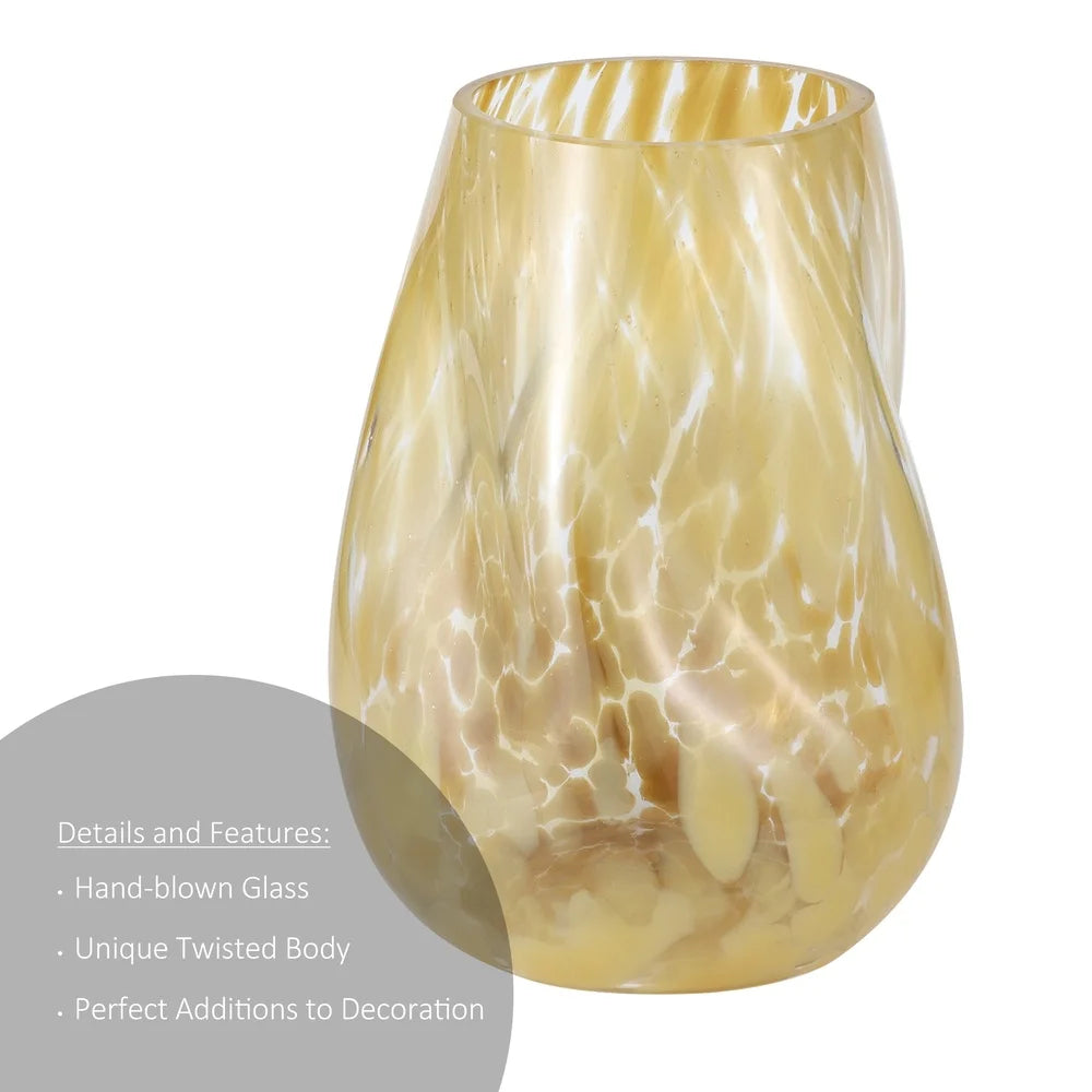Large Artisan Blown Glass Vase Tortoise Speckled Finish Decorative Tabletop Accent Unique Floral Display Indoor Home Decor