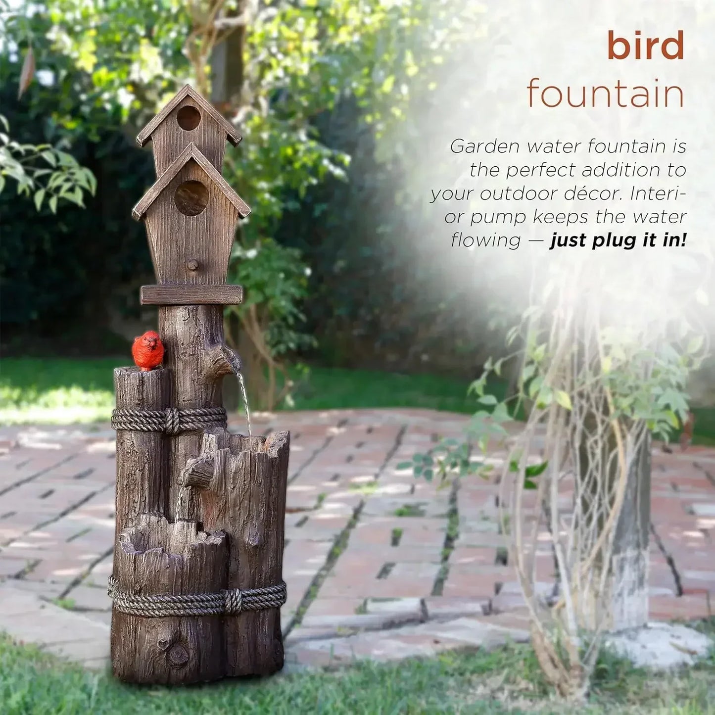 35" Tall Outdoor 3-Tier Birdhouse Water Fountain Yard Art Decor