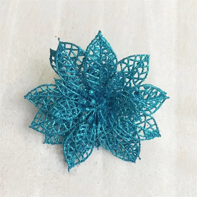 10Pc 6''(10cm) Glitter Hollow Artificial Flower for Children Birthday Party Decoration New Year Christmas Decor for Home Orchid