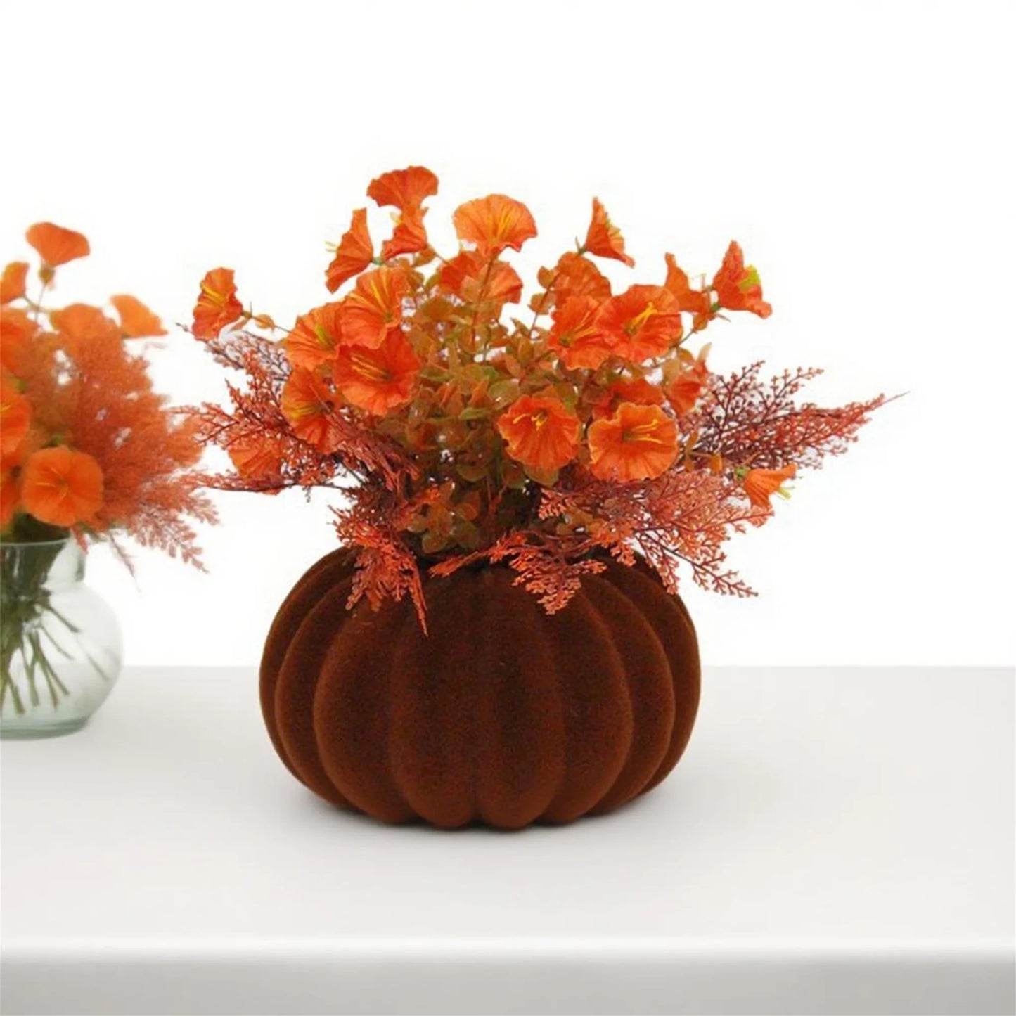 Fall Harvest Artificial Pumpkins with Burlap and Sunflowers for Thanksgiving Table Decorations and Party Centerpieces