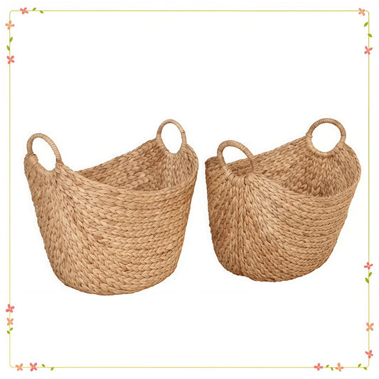 Set of 2 Extra Large Natural Water Hyacinth Storage Baskets, Decorative Boat Shape for Blankets, Toys & Home Organization