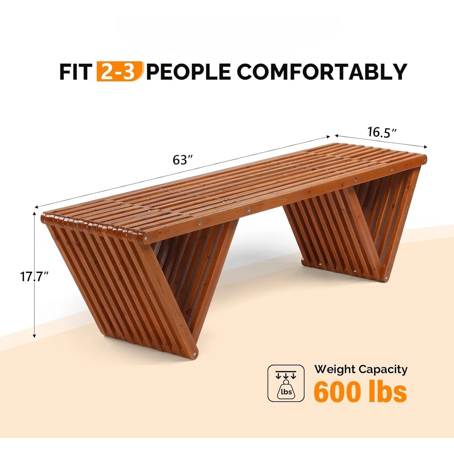 Outdoor Wooden Bench, 63" All Weather Patio Bench Porch Bench, 600lb Capacity Outdoor Backless Benches for Yard Park Gard
