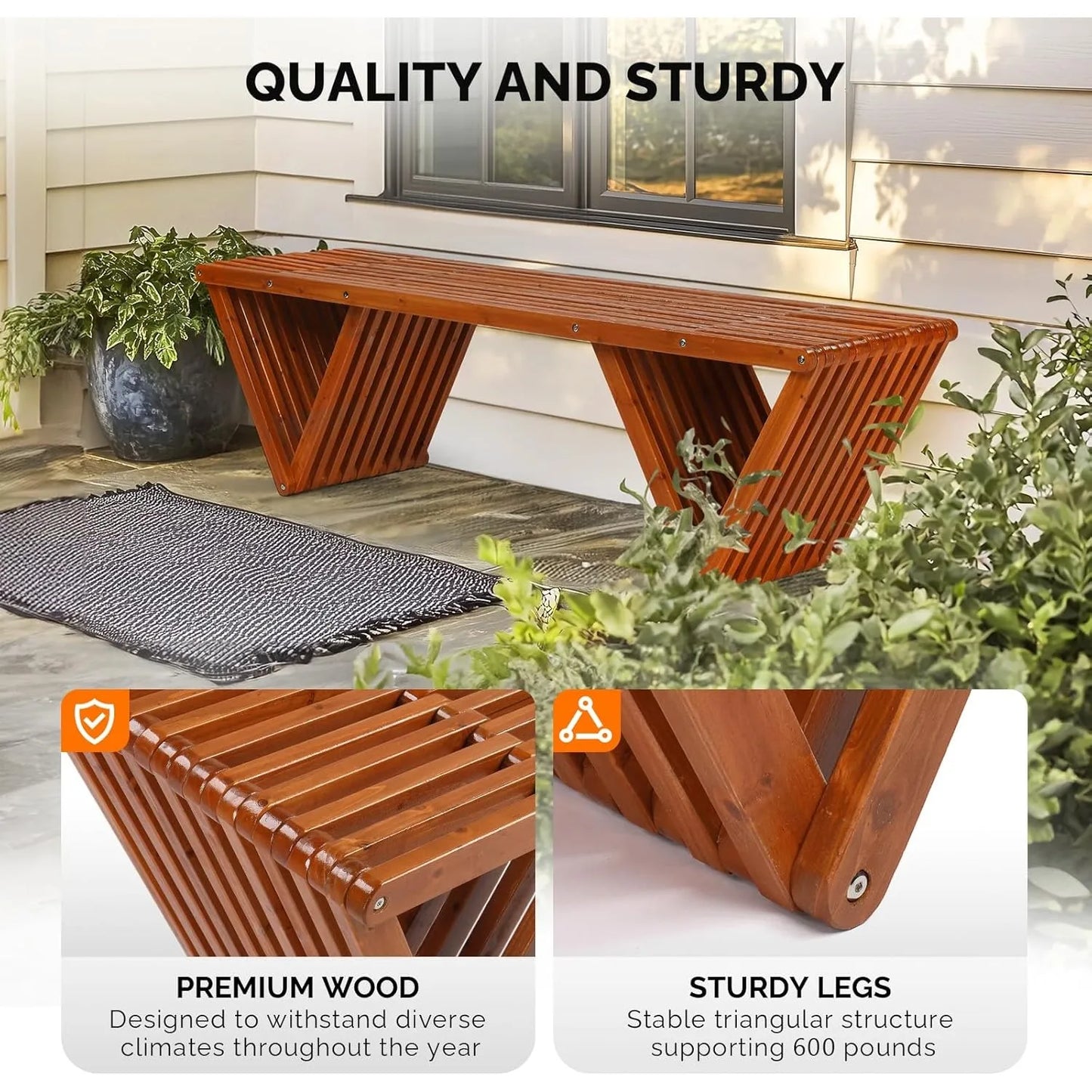 Outdoor Wooden Bench, 63" All Weather Patio Bench Porch Bench, 600lb Capacity Outdoor Backless Benches for Yard Park Gard