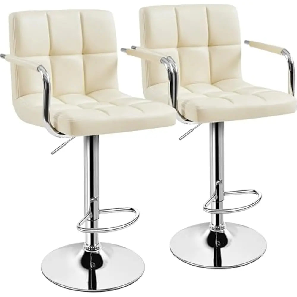 Bar Stools Set of 2, PU Leather Adjustable Swivel Barstools, Hydraulic Kitchen Counter Height Bar Chairs w/Armrest and Back