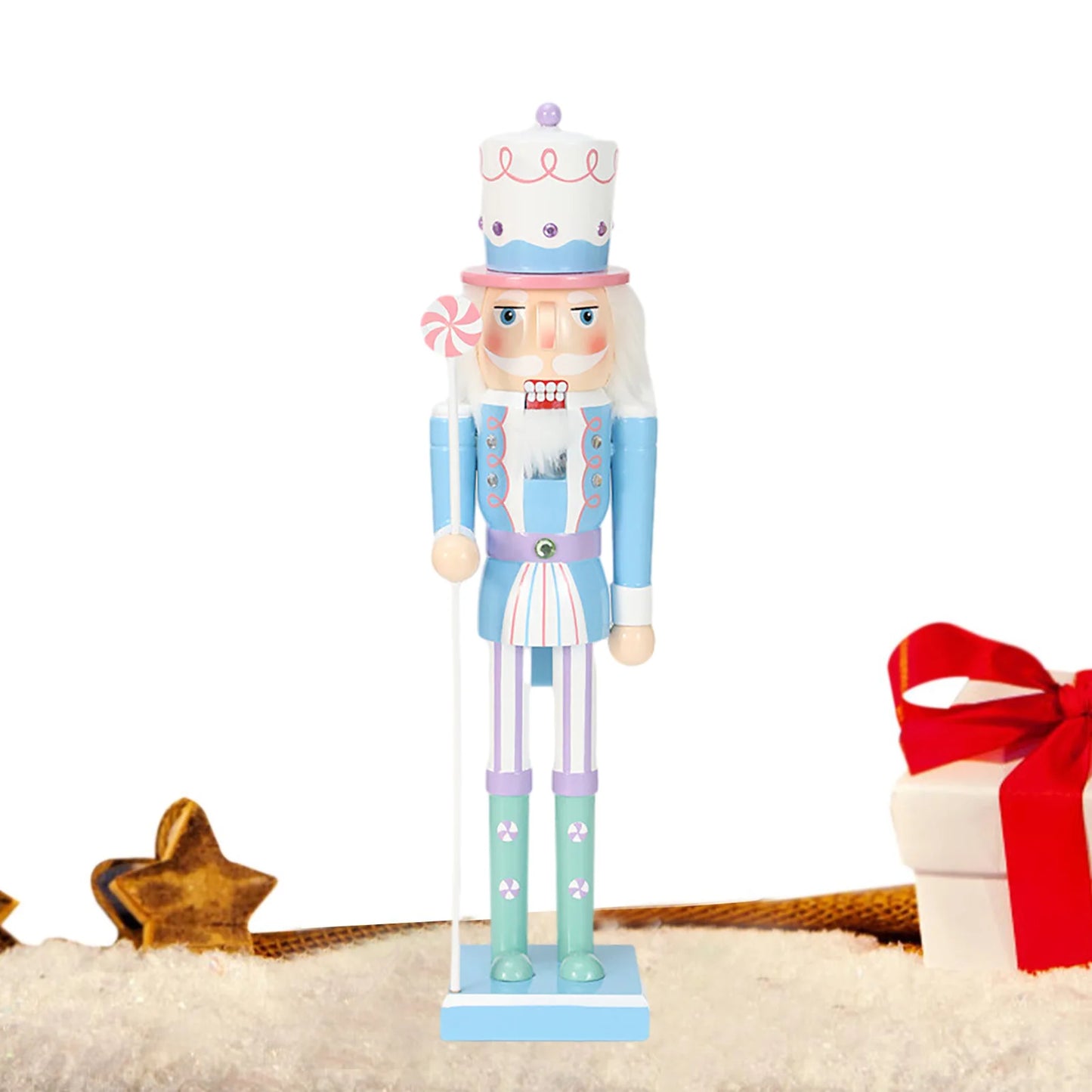 Candy Color Nutcracker Soldier Doll Wooden Festive Ornament Hand Painted Sweet Soldier Doll Christmas Figures for Gifts