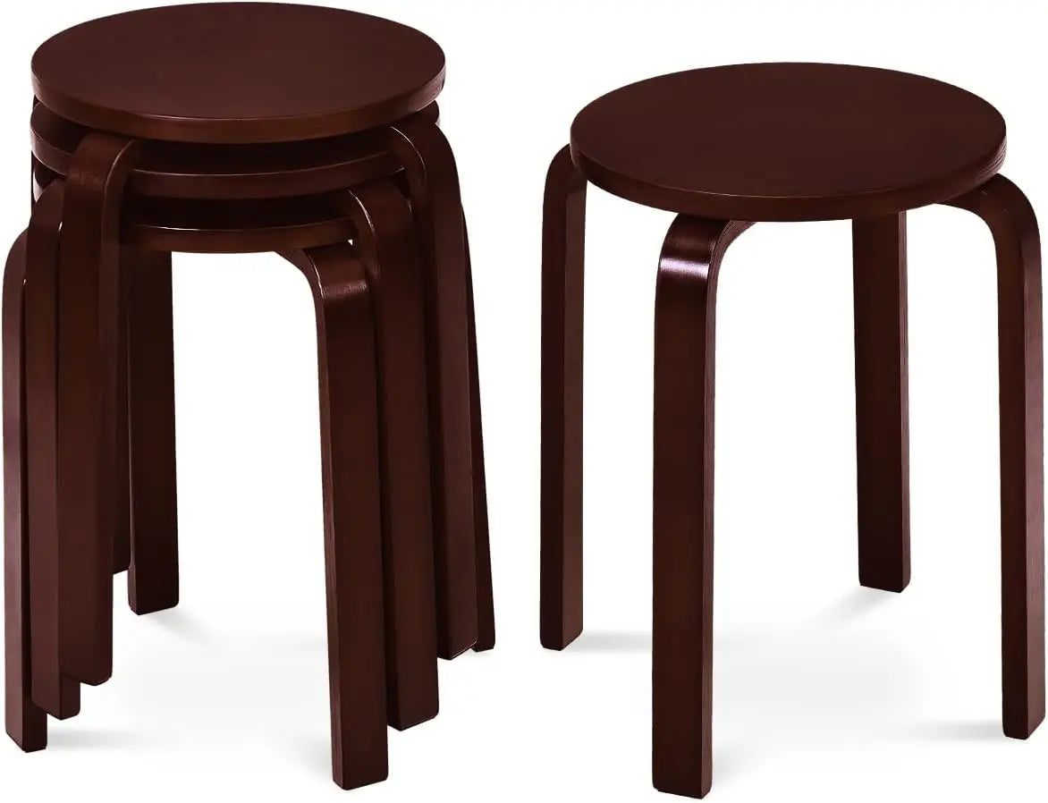 Stackable Bentwood Stools Set of 4,18Inch Height Backless Counter Chairs with Round Top,Anti-Slip Felt Pad,Portable School Stool