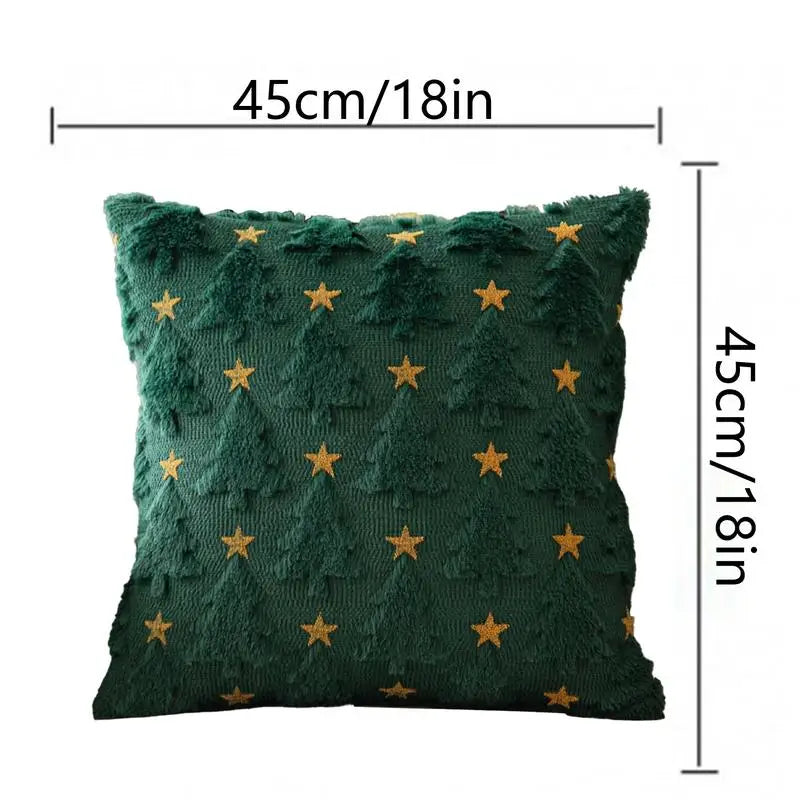 Christmas Cushion Covers Green Christmas Tree With Golden Star Square Pillowcase Holiday Home Decoration Winter Holiday Soft
