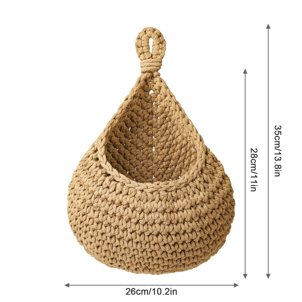 1PC Hanging Fruit Basket Boho Jute Hanging Organizing Baskets Handwoven Decorative Kitchen Fruit Vegetable Storage Baskets