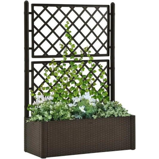 Garden Raised Bed with Trellis and Self Watering System Mocha,Raised Garden Bed,Raised Planter Stand with Open Shelves
