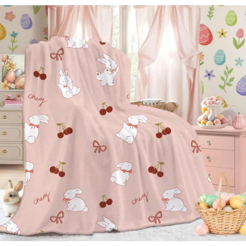 Easter bunny cherry throw blanket, perfect gift for kids, teens and women, perfect for preppy Easter decoration